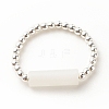 Natural White Jade Column Beaded Finger Ring with Synthetic Hematite RJEW-JR00461-02-3