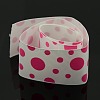 1-1/2 inch(38mm) White and Hot Pink Dots Printed Grosgrain Ribbon Wedding Sewing DIY X-SRIB-A010-40mm-03-2