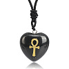 Natural Obsidian Heart Engraved AnKh Cross Pendant Personalized DIY Necklaces SC1205-5-1