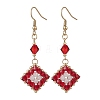 304 Stainless Steel Handmade Glass Seed Beads Rhombus Dangle Earrings EJEW-MZ00517-02-3