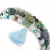 3Pcs 3 Style Natural Agate & Aquamarine & Celestite Beaded Stretch Bracelets Set BJEW-JB09118-5