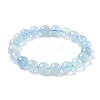Natural Aquamarine Round Bead Stretch Bracelets for Men Women BJEW-U034-01A-03-4