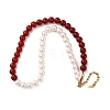 Natural Carnelian(Dyed & Heated) & Shell Pearl Round Beaded Necklaces NJEW-U026-23G-2