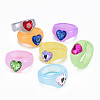 Heart Glass Rhinestone Finger Ring RJEW-T010-16-1