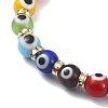 Natural Lava Rock & Lampwork Evil Eye Round Beaded Stretch Bracelet BJEW-JB09376-3