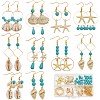 Ocean Theme Synthetic Turquoise & Natural Shell Dangle Earrings DIY Making Kit DIY-SC0025-79-1