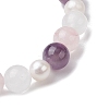 Natural Rose Quartz & Amethyst & Pearl Round Beaded Stretch Bracelets for Women BJEW-JB11041-03-4