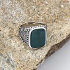 304 Stainless Steel with Natural Green Onyx Agate Finger Rings FS-WG67565-11-1