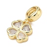 Saint Patrick's Day Brass Pave Cubic Zirconia Shamrock European Dangle Charms X-KK-P345-04G-06-2