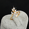 Real 18K Gold Plated Brass Olive Branch Cubic Zirconia Rings RJEW-EE0001-093G-E-4