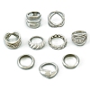 9Pcs 9 Styles Alloy Criss Cross Finger Rings Sets for Unisex PW-WG52168-01-5