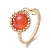 Copper Wire Wrapped Half Round Natural Agate Cuff Rings for Women RJEW-TA00137-01-1