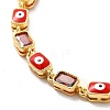 Enamel Evil Eye & Cubic Zirconia Rectangle Link Chain Bracelet BJEW-C029-02G-10-2