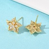 Flower Brass Micro Pave Clear Cubic Zirconia Stud Earrings EJEW-F400-01D-G-4