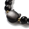 Round & Cat Head Natural Obsidian Beaded Stretch Bracelets for Women BJEW-K251-03F-3