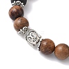 Natural Wood & Lava Rock Round Beads Stretch Bracelets BJEW-JB12353-03-3