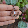 Copper Wire Wrapped Moon with Synthetic Moonstone Drop  Pendant Necklaces FS-WG5A52F-01-2