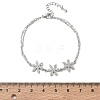Brass Micro Pave Clear Cubic Zirconia Triple Flower Link 2-Strand Bracelets KK-CBA6980-16P-5