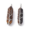 Natural Tiger Eye Copper Wire Wrapped Pendants G-F733-05A-3