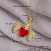 Brass Micro Pave Clear Cubic Zirconia and Red Resin Scared Heart Pendant Necklaces for Women FS-WG476F5-11-1