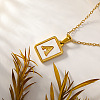 Rectangle 304 Stainless Steel Pave Natural White Shell Initial Pendant Necklaces for Women FS-WGB5EDA-01-1