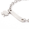 201 Stainless Steel Rectangle & Clover Charm Bracelet with Cable Chain for Women STAS-P304-18P-3
