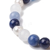 Natural White Jade & Lapis Lazuli & Pearl Round Beaded Stretch Bracelets for Women BJEW-JB11041-02-3