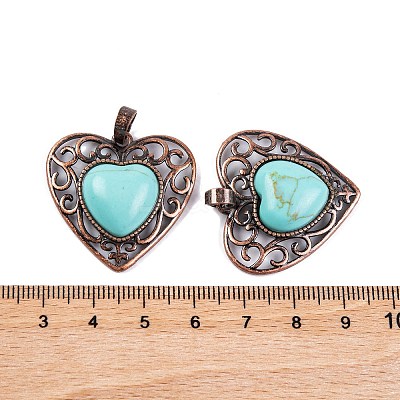 Synthetic Turquoise Peach Love Heart Pendants G-G158-01-04-1