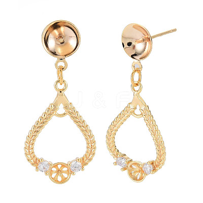 Brass Micro Pave Clear Cubic Zirconia Stud Earring Findings KK-S364-040-1