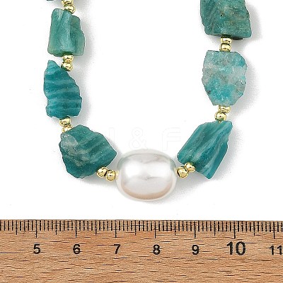 Raw Rough Natural Amazonite Nuggets & Oval Shell Pearl Beaded Necklaces for Women NJEW-JN06486-1