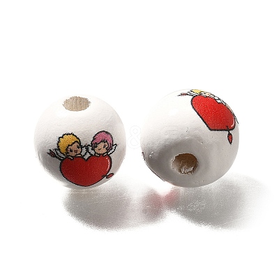 Valentine's Day Element Printed Wood Beads WOOD-R002-01-15-1