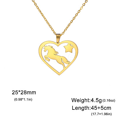 304 Stainless Steel Heart with Horse Pendant Necklaces FS-WG9C853-02-1