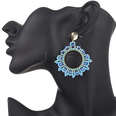 3 Pairs Glass Seed Bead Woven Stud Earrings EJEW-MZ00597-1