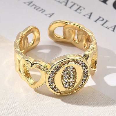 Brass Micro Pave Clear Cubic Zirconia Open Cuff Rings for Women RJEW-K289-02G-O-1