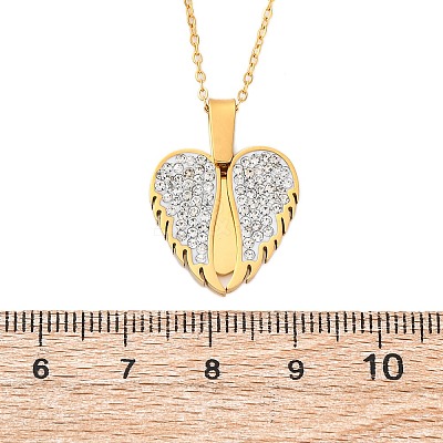 304 Stainless Steel Polymer Clay Rhinestones Wing Openable Pendant Necklaces for Women NJEW-Z065-14G-03-1