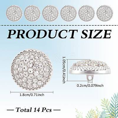 14Pcs 1-Hole Alloy Glass Shank Buttons BUTT-MA0001-16A-S-1