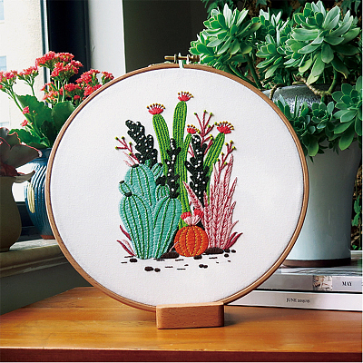 Cactus Pattern DIY Embroidery Starter Kits DIY-P077-098-1