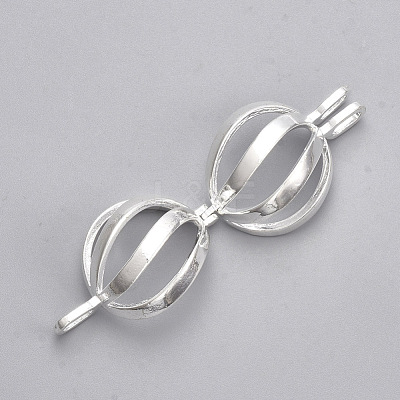 Rack Plating Brass Cage Pendants KK-S751-064S-1
