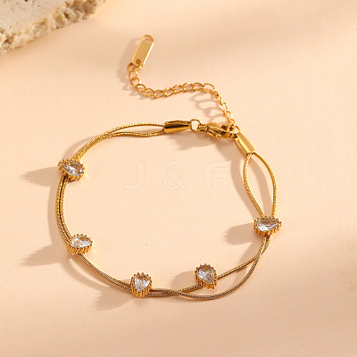 304 Stainless Steel Pave Clear Cubic Zirconia Geometric 2-Strand Bracelets for Women WGC157B-03-1