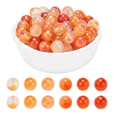 Dyed Natural Agate Faceted Round Beads Strands G-AR0003-21-1