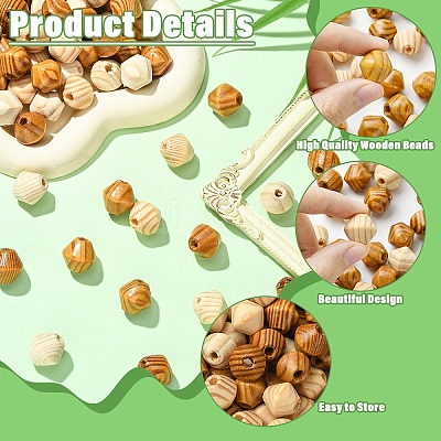 100Pcs 2 Colors Bicone Unfinished Natural Wood Beads WOOD-YW0001-78-1