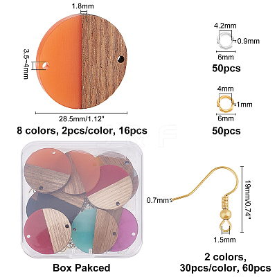 DIY 8 Pairs Flat Round Resin & Walnut Wood Earring Makings DIY-FH0001-93-1