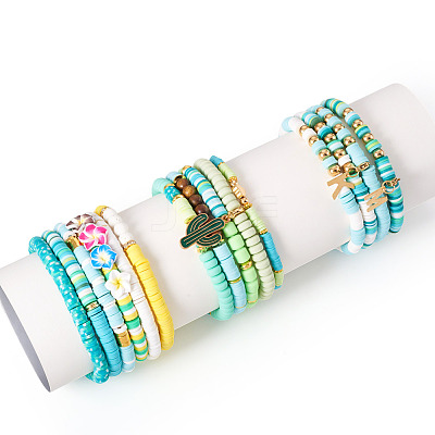 15Pcs Polymer Clay Heishi Beads Stretch Bracelets Sets BJEW-TA00679-1