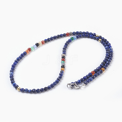 Natural Lapis Lazuli and Agate Beaded Necklaces NJEW-JN02241-1
