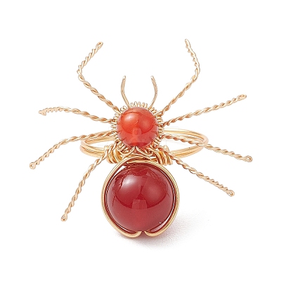 Natural Carnelian Beaded Finger Rings RJEW-TA00210-01-1