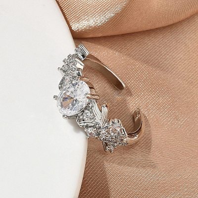 Brass Micro Pave Cubic Zirconia Cuff Open Rings RJEW-C163-25B-P-1