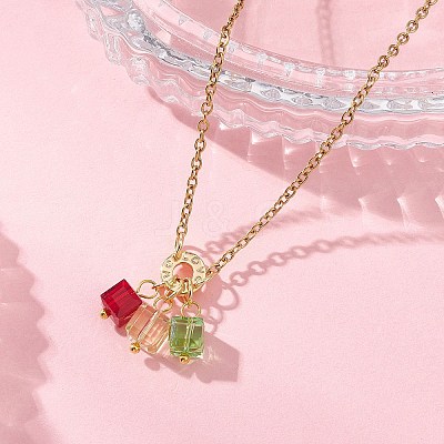 3 Cube Faceted Glass Pendant 304 Stainless Steel Cable Chain Necklaces for Women NJEW-JN05711-02-1