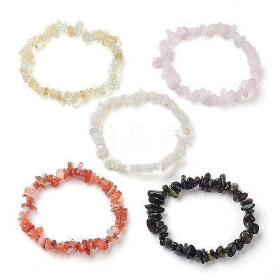 12 Constellation Natural Mixed Gemstone Chip Beaded Stretch Bracelets Sets for Women Men BJEW-JB10264-10-1