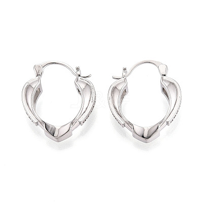 Brass Micro Pave Cubic Zirconia Heart Hoop Earrings EJEW-T048-36P-1