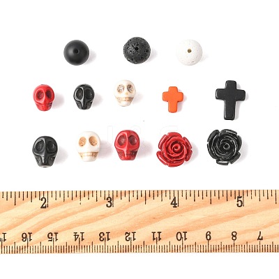 100Pcs 13 Styles Halloween Synthetic Turquoise and Synthetic Coral Beads Set G-FS0005-92-1